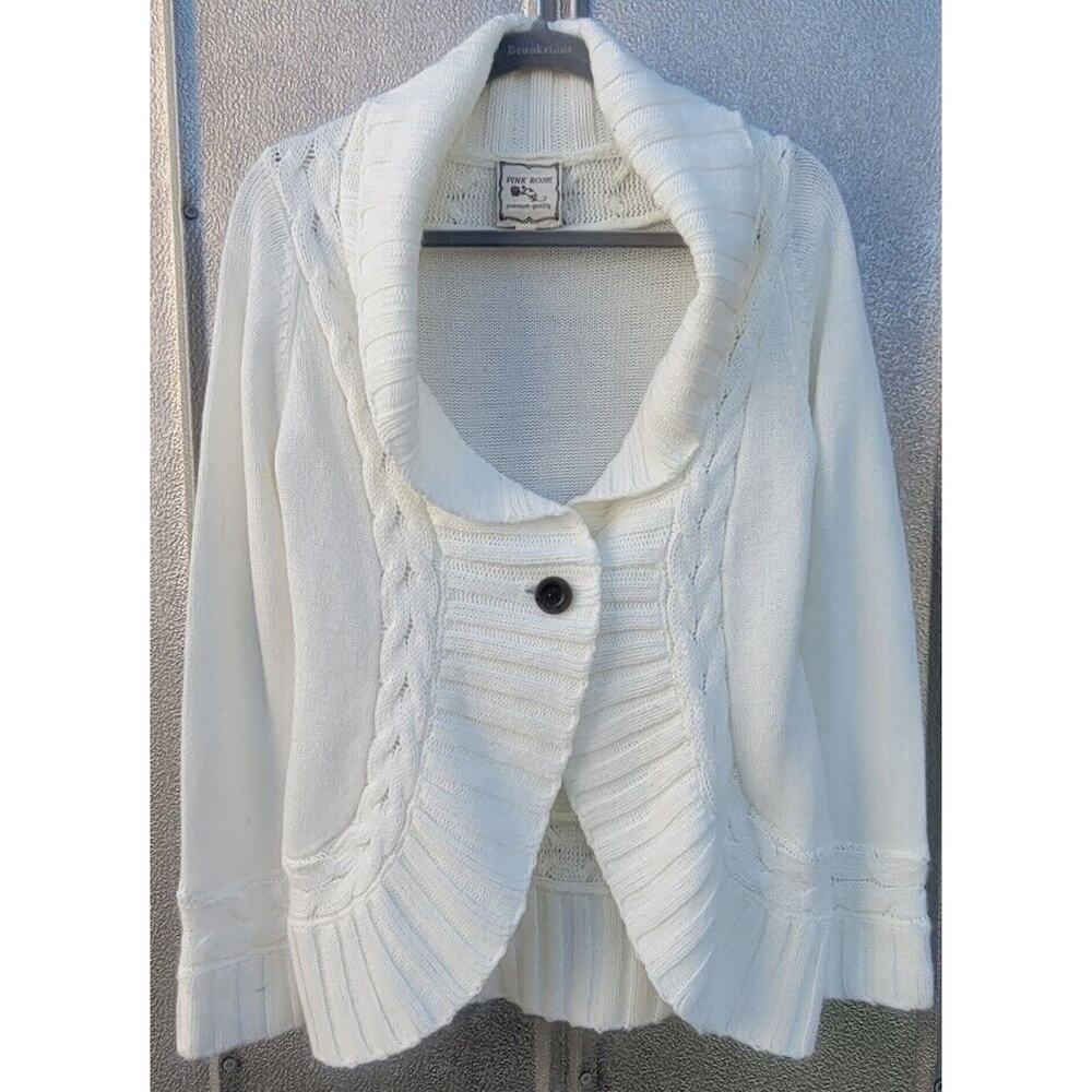 Pink Rose Ivory Knit Cardigan Size L